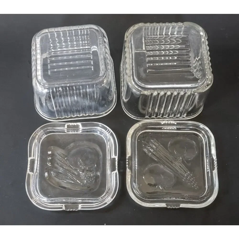 VTG Federal Glass Refrigerator Dish Set 2 Square Retro Midcentury Cottage Farm